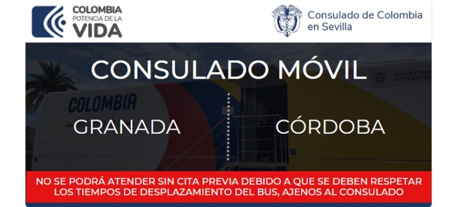 Consulado Móvil en Granada del 11 al 12 de diciembre y en Córdoba del 13 al 14 de diciembre de 2023