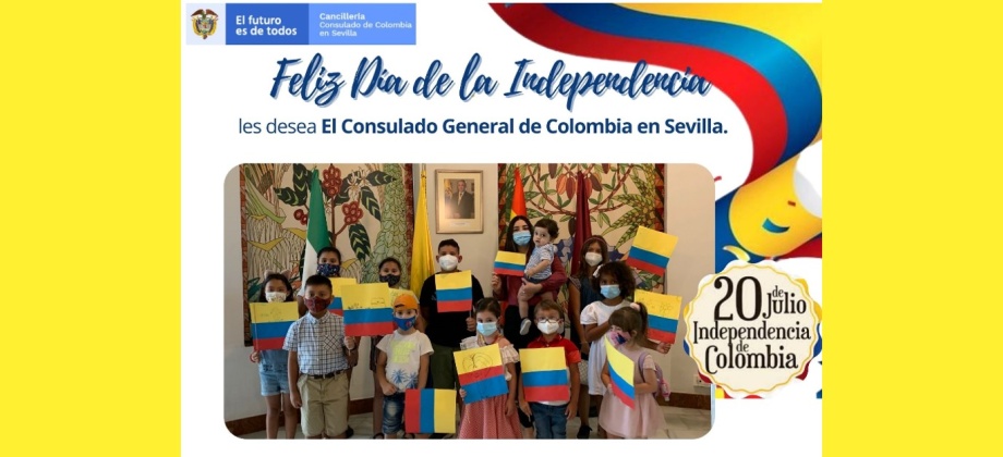 El Consulado en Sevilla conmemora el Día de la Independencia con el himno nacional entonado por un coro de niños colombianos