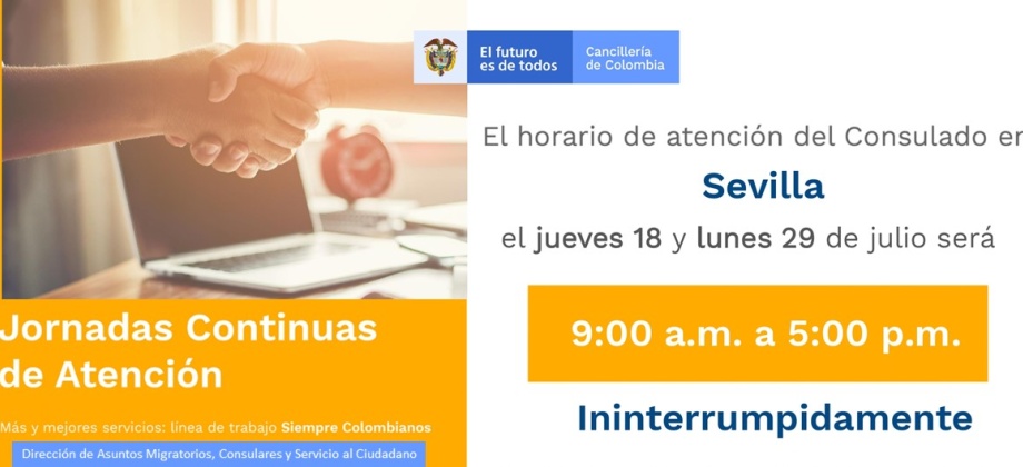 Jornadas Continuas de Atención el 18 y 29 de julio en el Consulado de Colombia 