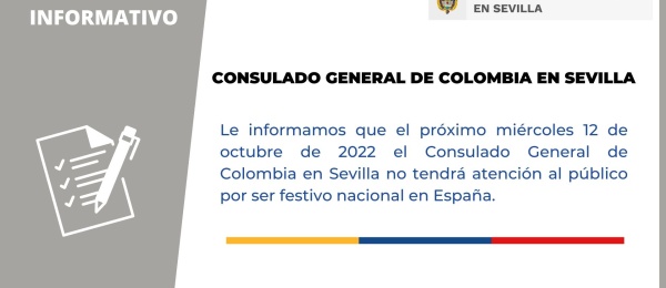 Consulado de Colombia en Sevilla no tendrá atención al público el 12 de octubre