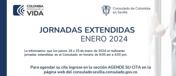 Jornada extendida del mes de enero de 2024 en el Consulado de Colombia en Sevilla