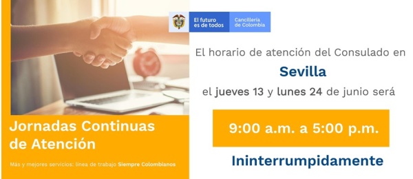El 13 y 24 de junio de 2019 se realizarán Jornadas Continuas de Atención en el Consulado de Colombia 