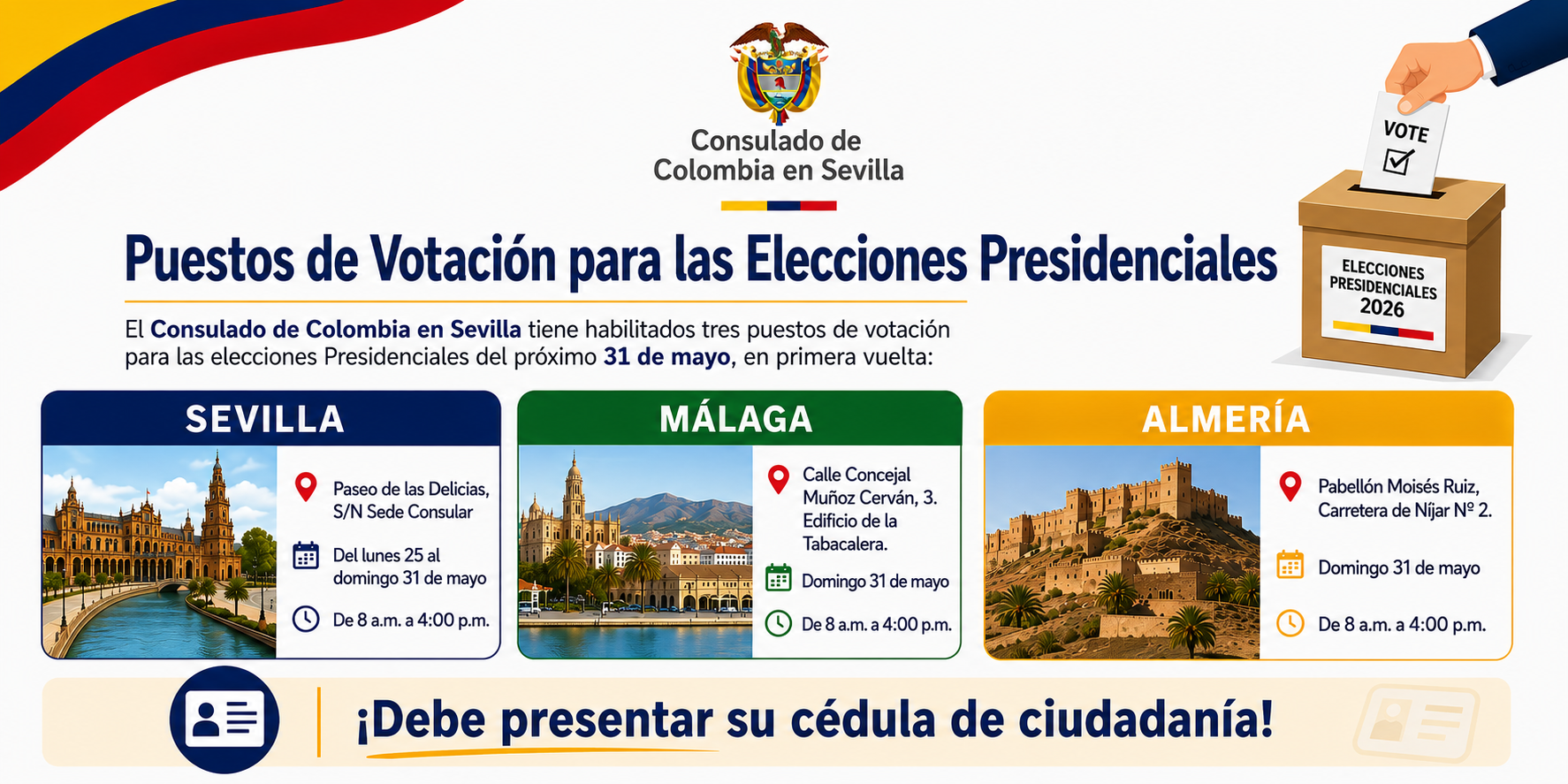Puestos de votación en Sevilla para las Elecciones Presidenciales de Colombia en 2026