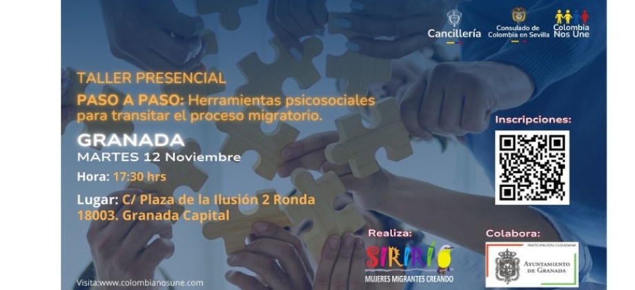 Agende el 12 de noviembre en Granada para el taller presencial: Paso a paso, herramientas psicosociales para transitar el proceso migratorio