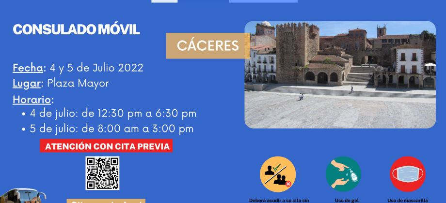Consulado Móvil en Cáceres los próximos 4 y 5 de julio 