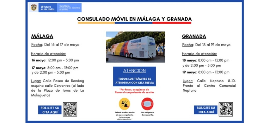 Consulado Móvil en las provincias de Málaga y Granada del 16 al 19 de mayo