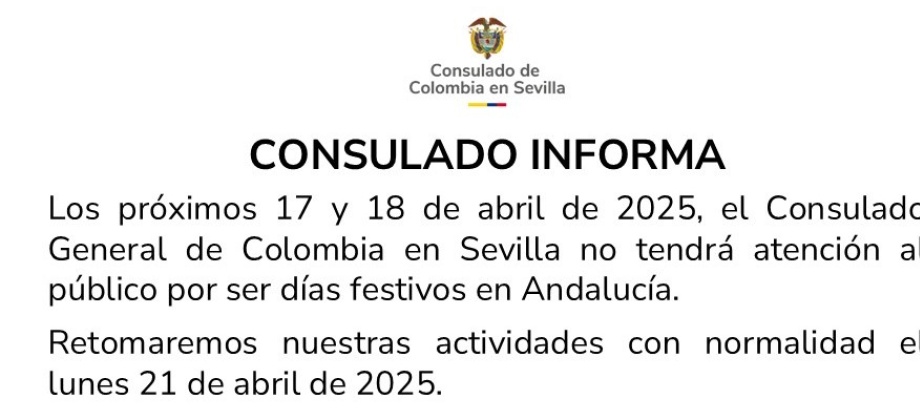 Días de no atención por festivo en el Consulado en Sevilla
