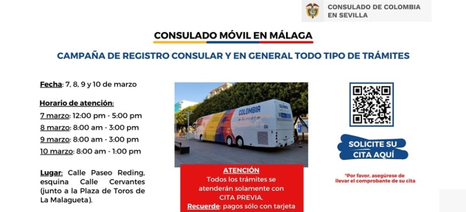 El Consulado Móvil en la provincia de Málaga se realizará del 7 al 10 de marzo 