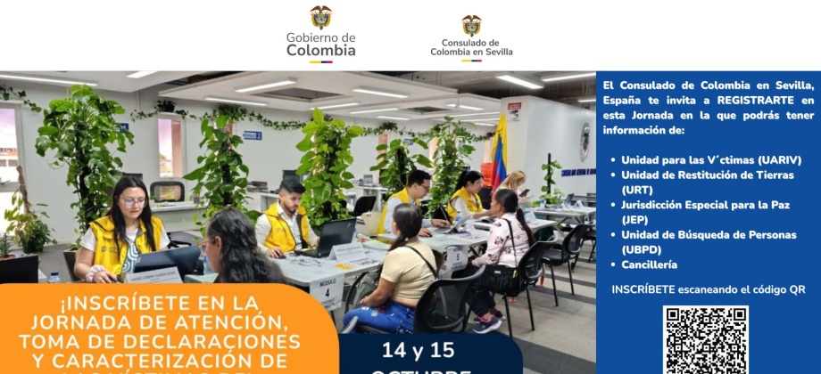 El Consulado de Colombia en Sevilla invita a la Jornada de Atención a Víctimas los días 14 y 15 de septiembre de 2025 