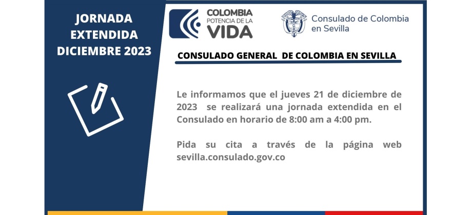 Jornada extendida del mes de diciembre de 2023 en el Consulado de Colombia en Sevilla