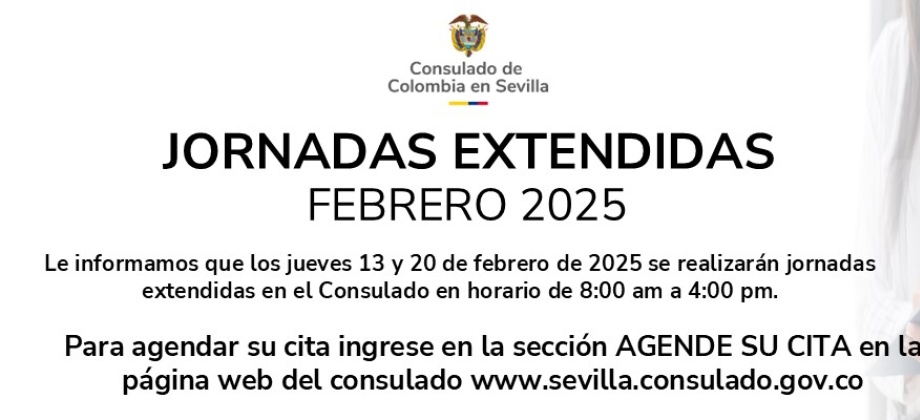 Consulado de Colombia en Sevilla tendrá jornadas extendidas los días 13 y 20 de febrero de 2025
