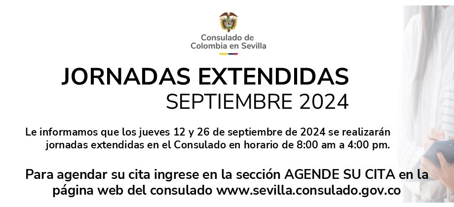 Banner con el anuncio de las fechas en las que el Consulado realizará jornada de atención extendida en el mes de septiembre de 2024