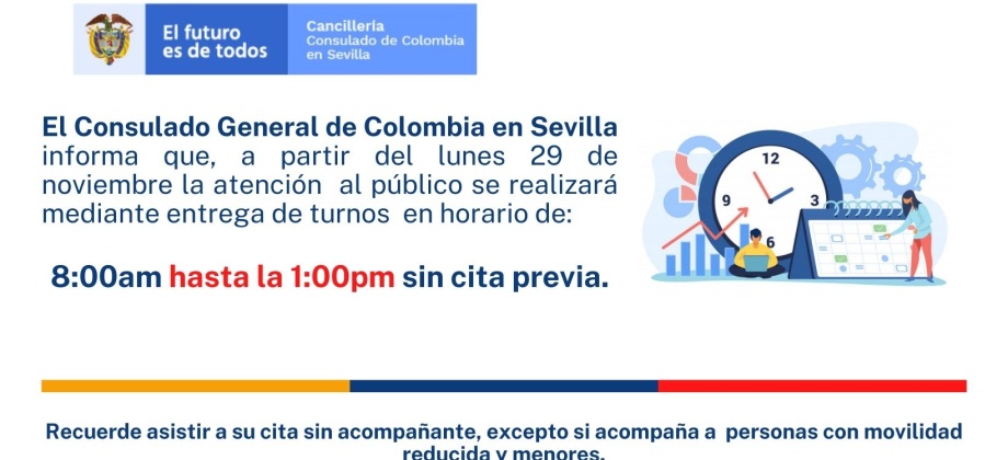 onsulado de Colombia en Sevilla informa que la atención al público se realiza sin cita previa