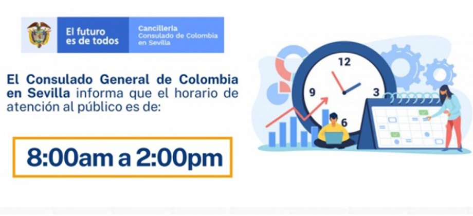 Consulado de Colombia en Sevilla informa que el horario de atención al público es de 8:00 a.m. a 2:00 p.m.