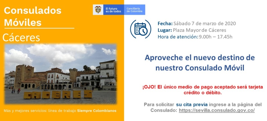 Consulado de Colombia en Sevilla realizará la jornada móvil el 7 de marzo de 2020 en Cáceres