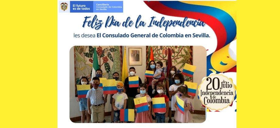 El Consulado en Sevilla conmemora el Día de la Independencia con el himno nacional entonado por un coro de niños colombianos