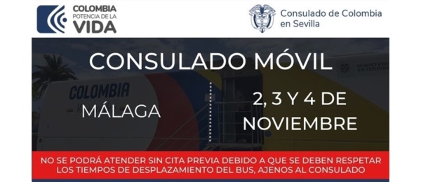 Consulado de Colombia en Sevilla estará con su Consulado Móvil en Málaga del 2 al 4 de noviembre de 2023