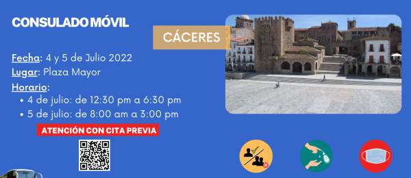 Consulado Móvil en Cáceres los próximos 4 y 5 de julio 
