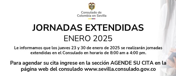 Consulado de Colombia en Sevilla tendrá jornadas extendidas los días 23 y 30 de enero de 2025
