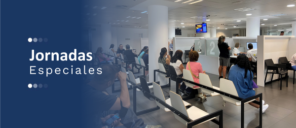 Banner general de atención al público en el que aparecen personas en una sala de espera de una oficina de trámites