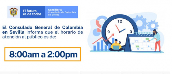Consulado de Colombia en Sevilla informa que el horario de atención al público en 2021