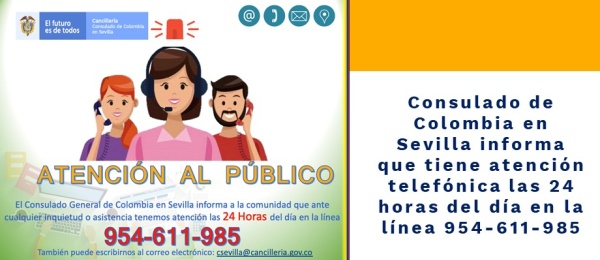 Consulado de Colombia en Sevilla informa que tiene atención telefónica las 24 horas del día 