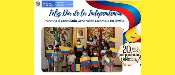 El Consulado en Sevilla conmemora el Día de la Independencia con el himno nacional entonado por un coro de niños colombianos