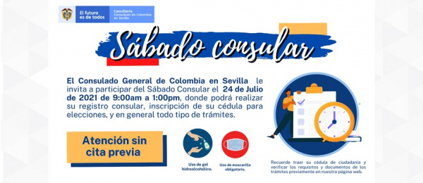 El 24 de julio se realizará jornada de Sábado Consular en el Consulado de Colombia 