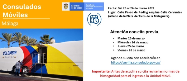 El Consulado de Colombia en Sevilla realizará el Consulado Móvil en Málaga del 23 al 26 marzo 